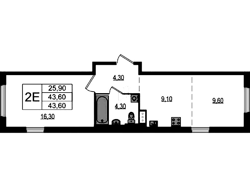 1-комнатная квартира 43.6 м², 1/9 эт., ЖК «Курортный квартал»